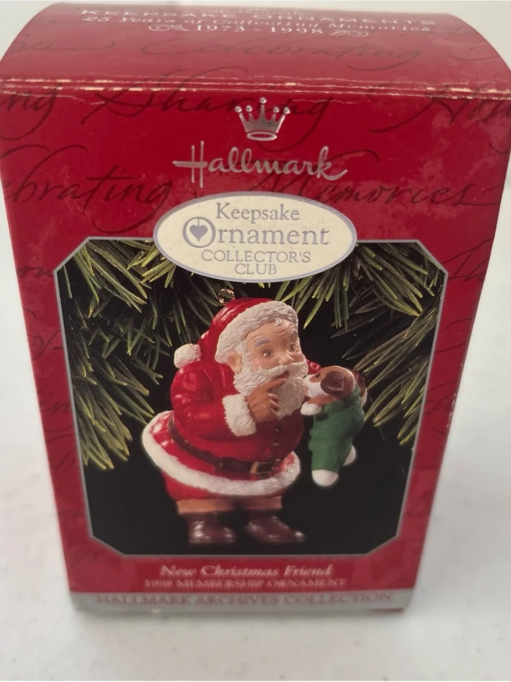 Hallmark Keepsake New Christmas Friend 1998 Santa Hushing Puppy Ornament MIB